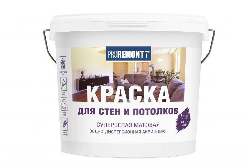 Краска интерьерная ProRemont для стен и потолков (14 кг) 14 кг